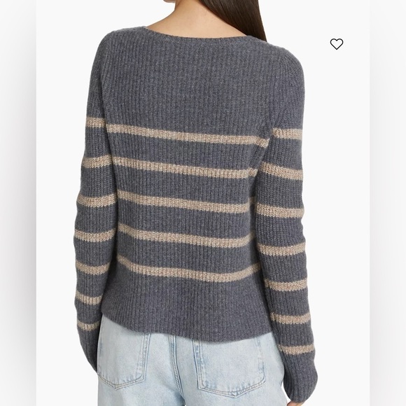Splendid Gisela cashmere heathered charcoal stripe ribbed hems crew neck small - Picture 4 of 16